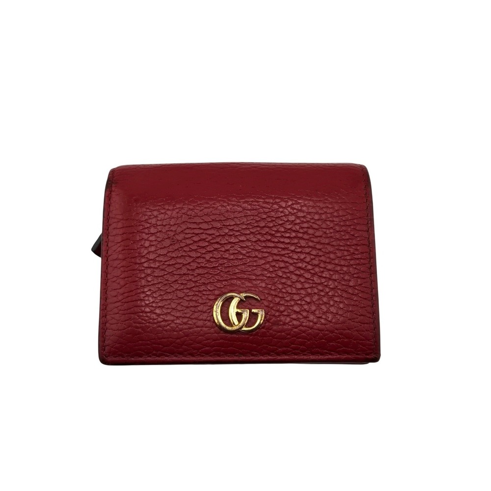 Gucci GG Marmont Red Leather Card Case Bifold Wallet Gold Hardware 456126